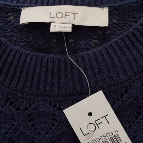 NWT LOFT Navy Blue Lightweight Crewneck Sweater Women Size Small - Picture 5 of 6